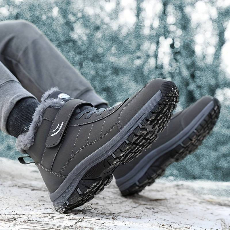 Herren-Schneestiefel, Klettverschluss, Winter-Schnür-Thermoschuhe, winddicht, Wanderstiefel, Kunstfellfutter.
