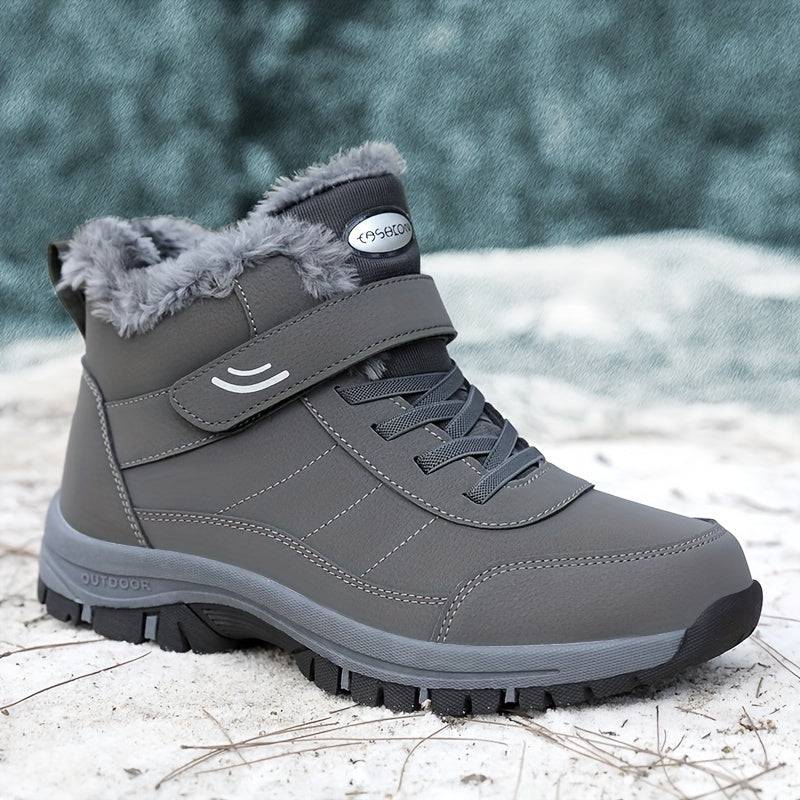 Herren-Schneestiefel, Klettverschluss, Winter-Schnür-Thermoschuhe, winddicht, Wanderstiefel, Kunstfellfutter.