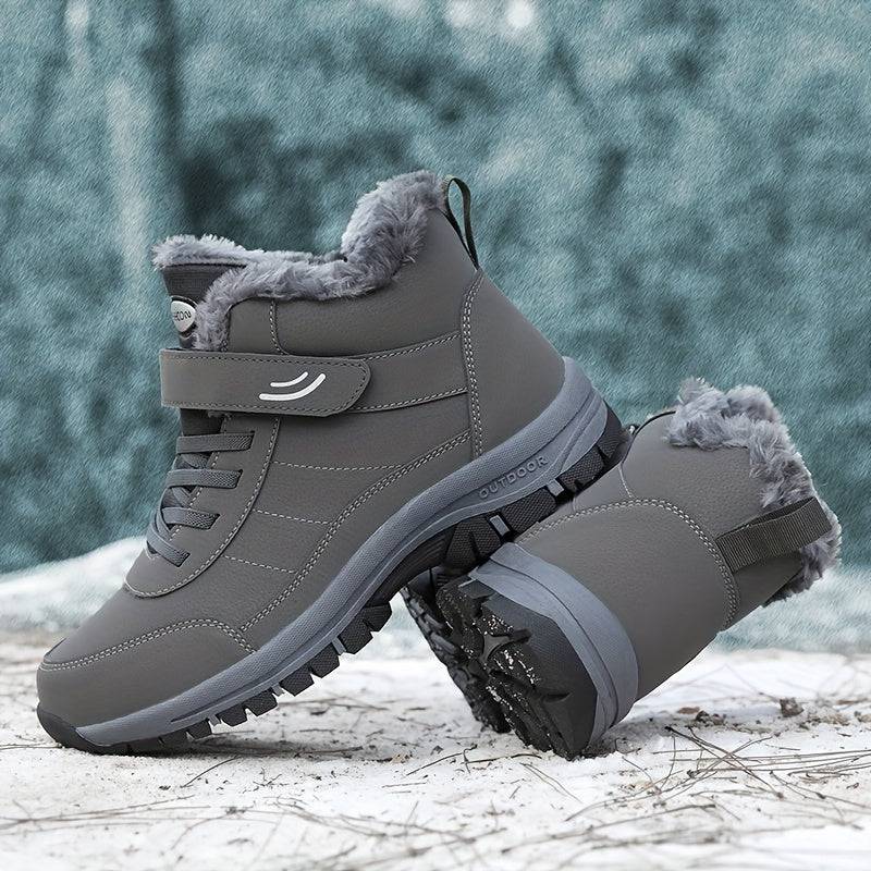Herren-Schneestiefel, Klettverschluss, Winter-Schnür-Thermoschuhe, winddicht, Wanderstiefel, Kunstfellfutter.