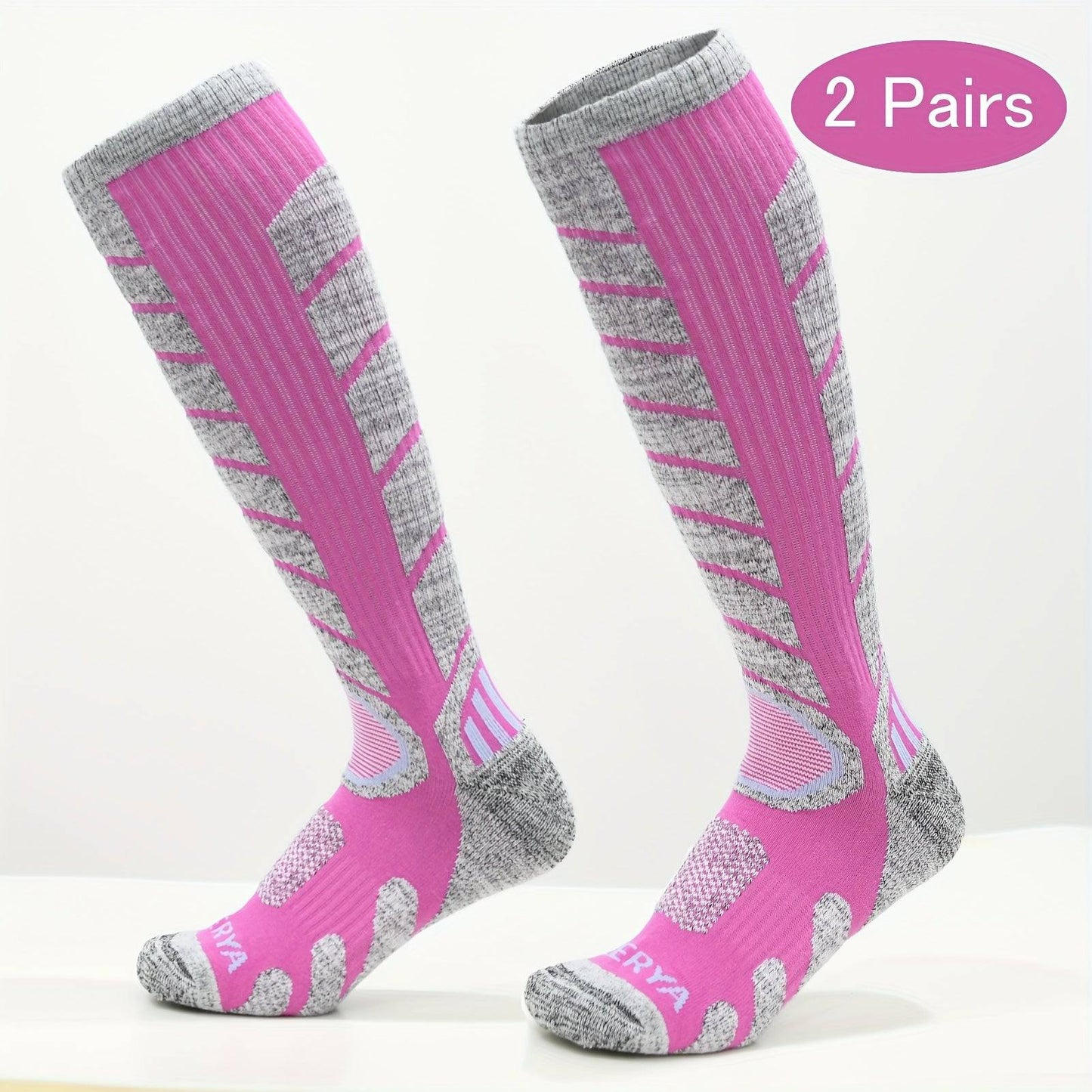 2 Paar Kniehohe Winter-Thermosocken - Warm, bequem, ideal zum Wandern, Snowboarden und Bergsteigen.