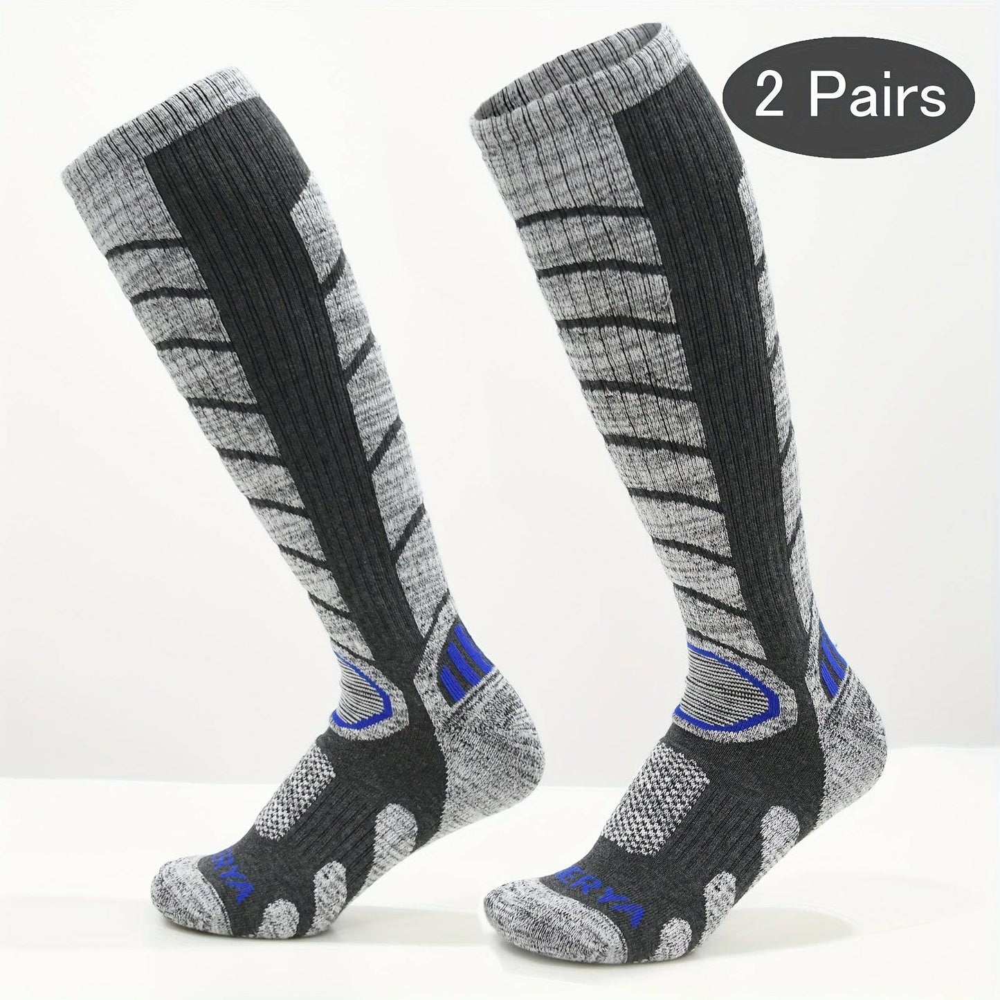 2 Paar Kniehohe Winter-Thermosocken - Warm, bequem, ideal zum Wandern, Snowboarden und Bergsteigen.