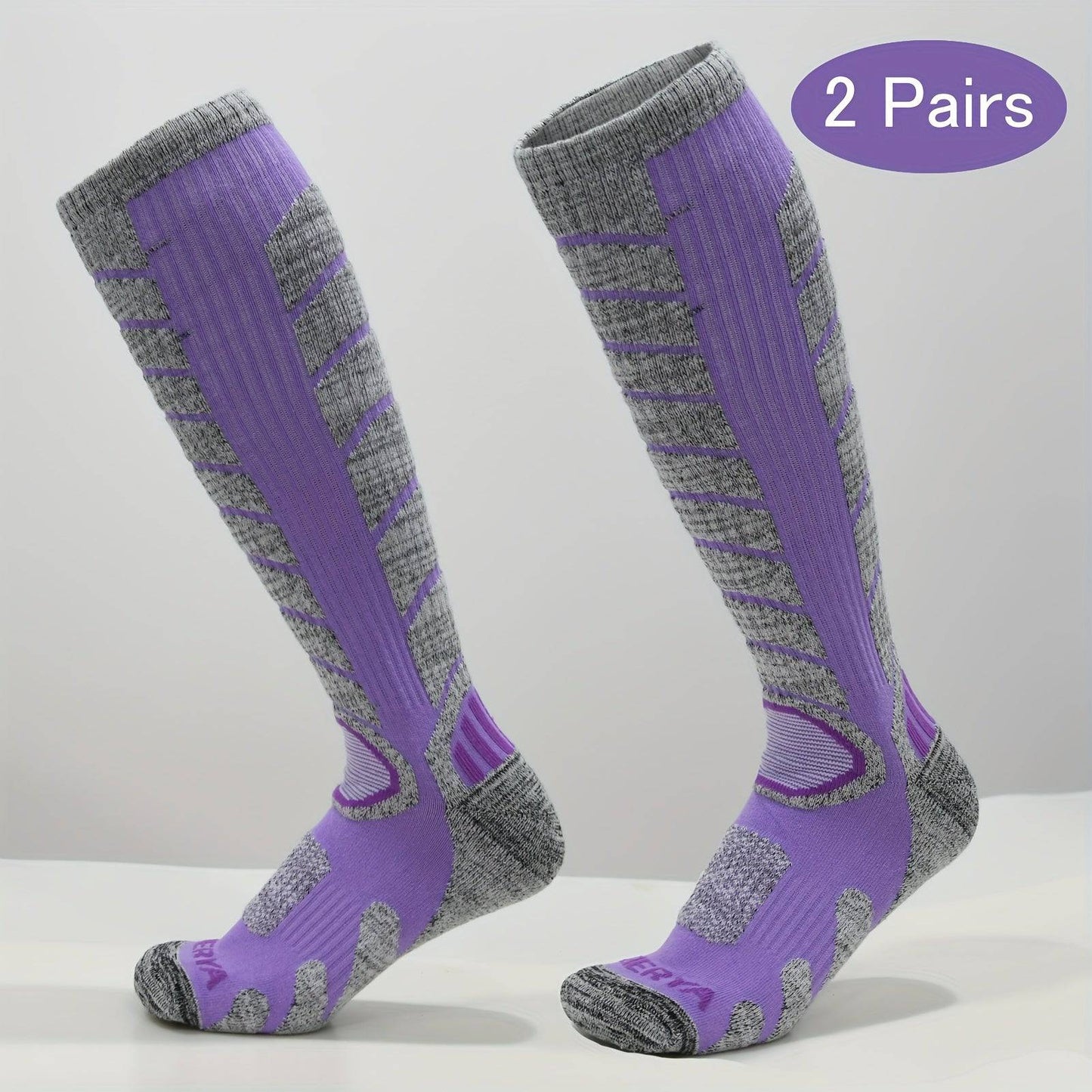 2 Paar Kniehohe Winter-Thermosocken - Warm, bequem, ideal zum Wandern, Snowboarden und Bergsteigen.