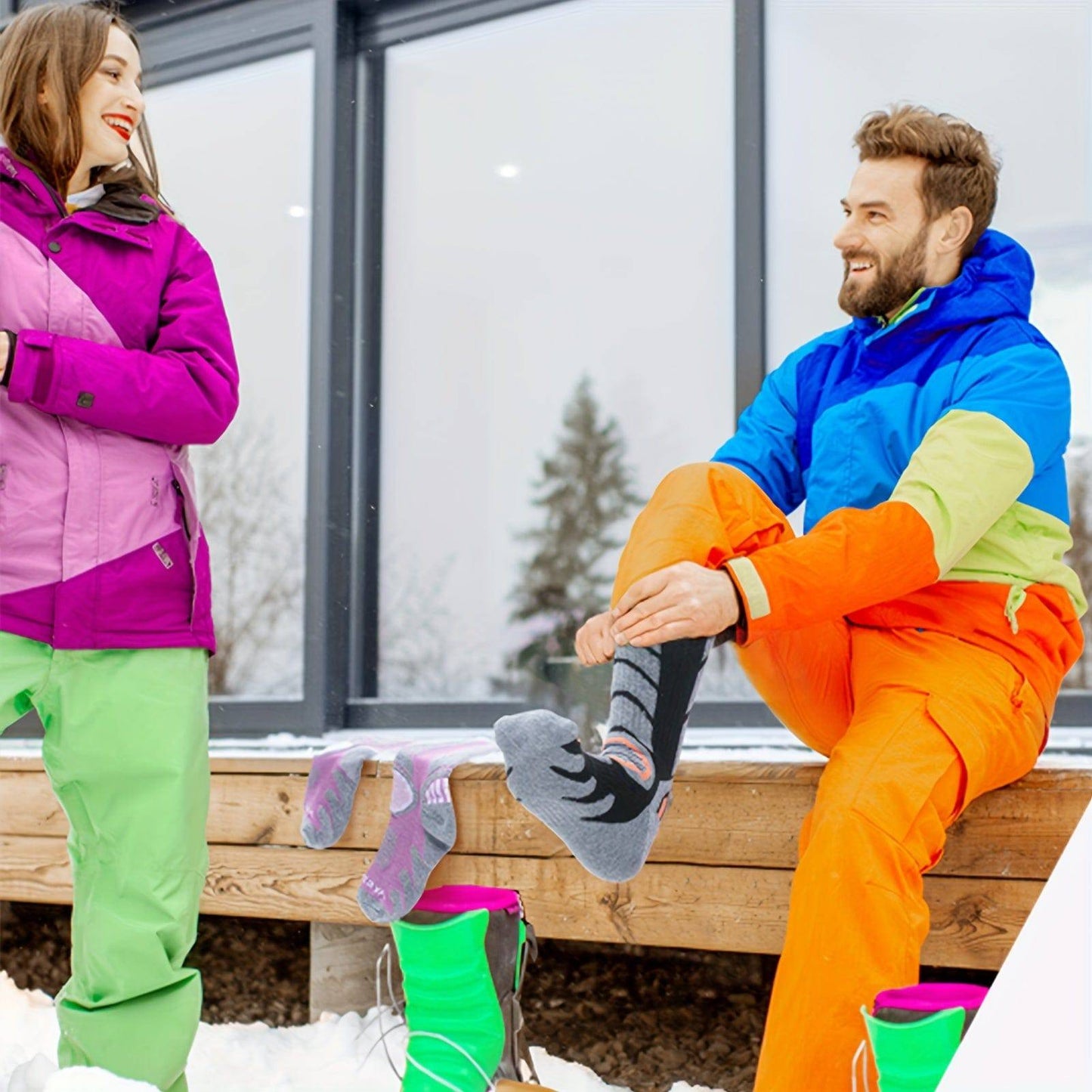 2 Paar Kniehohe Winter-Thermosocken - Warm, bequem, ideal zum Wandern, Snowboarden und Bergsteigen.