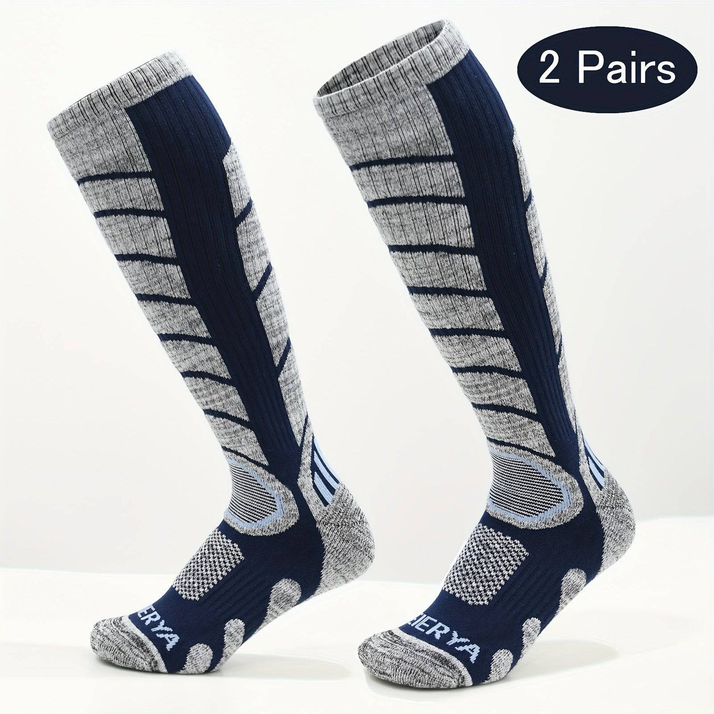 2 Paar Kniehohe Winter-Thermosocken - Warm, bequem, ideal zum Wandern, Snowboarden und Bergsteigen.