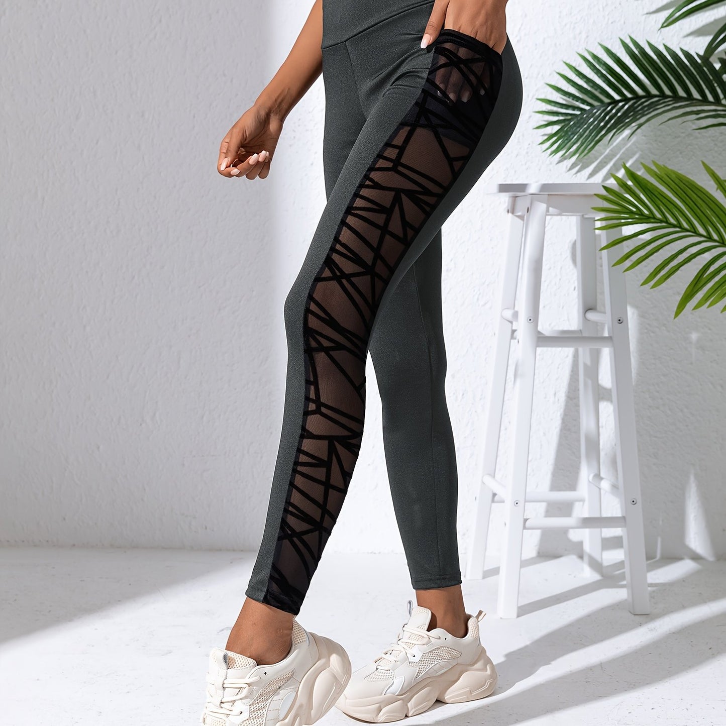 Schwarze Netz-Sticktaschen-Sportleggings - Snatch