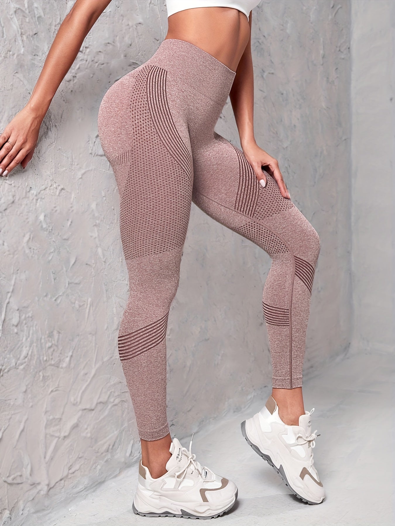 Einfarbig Gestreifte Sehr dehnbare Yoga-Leggings