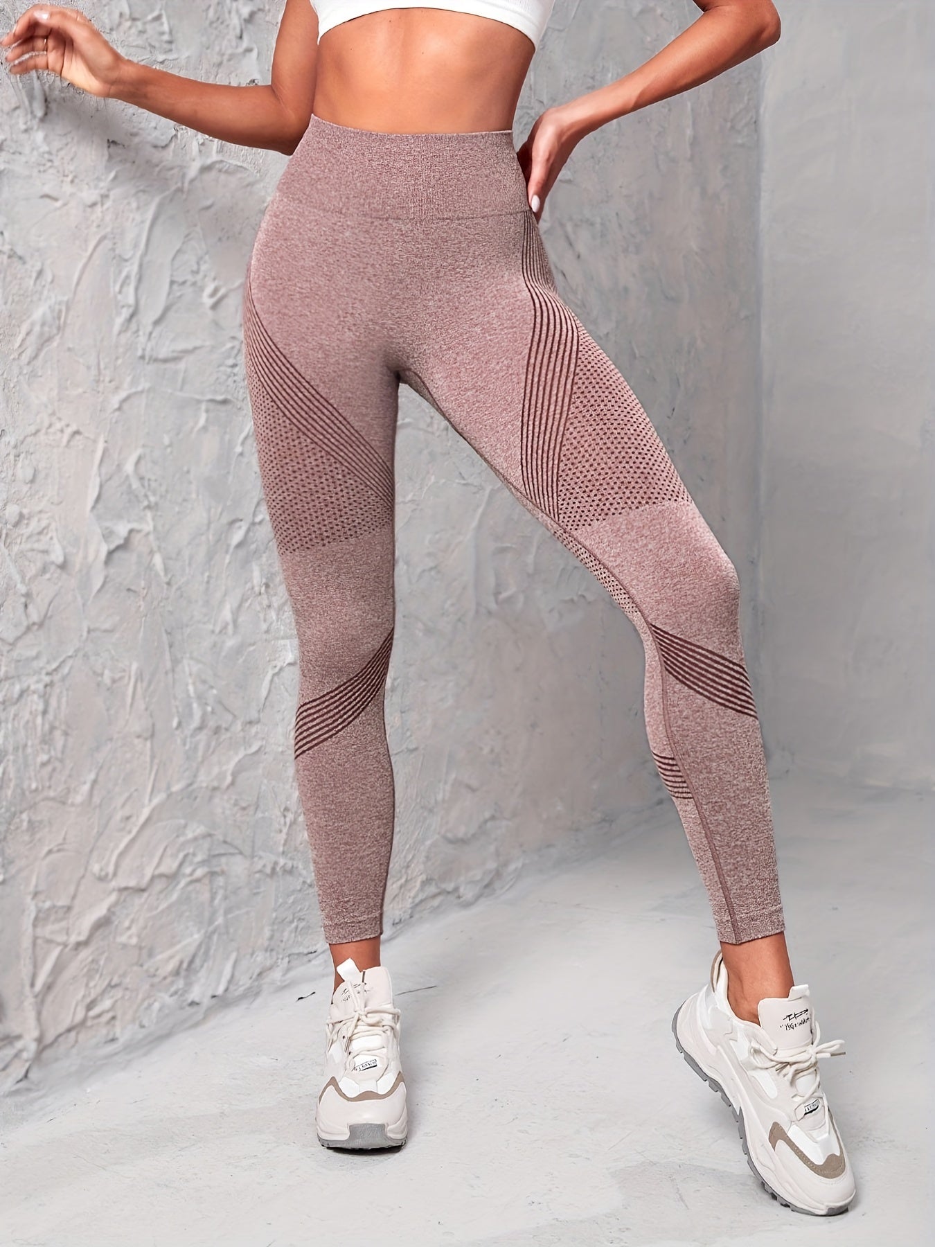 Einfarbig Gestreifte Sehr dehnbare Yoga-Leggings
