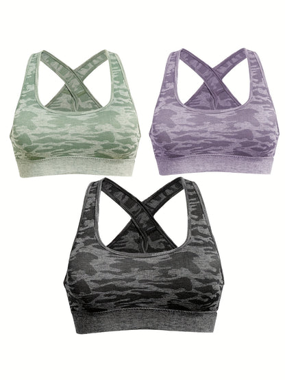 Damen Sport-BH mit Camouflage-Muster, wirefree, für Yoga & Workout - Snatch