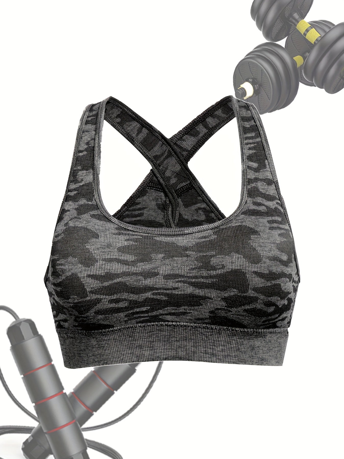 Damen Sport-BH mit Camouflage-Muster, wirefree, für Yoga & Workout - Snatch