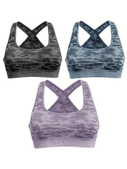 Damen Sport-BH mit Camouflage-Muster, wirefree, für Yoga & Workout - Snatch