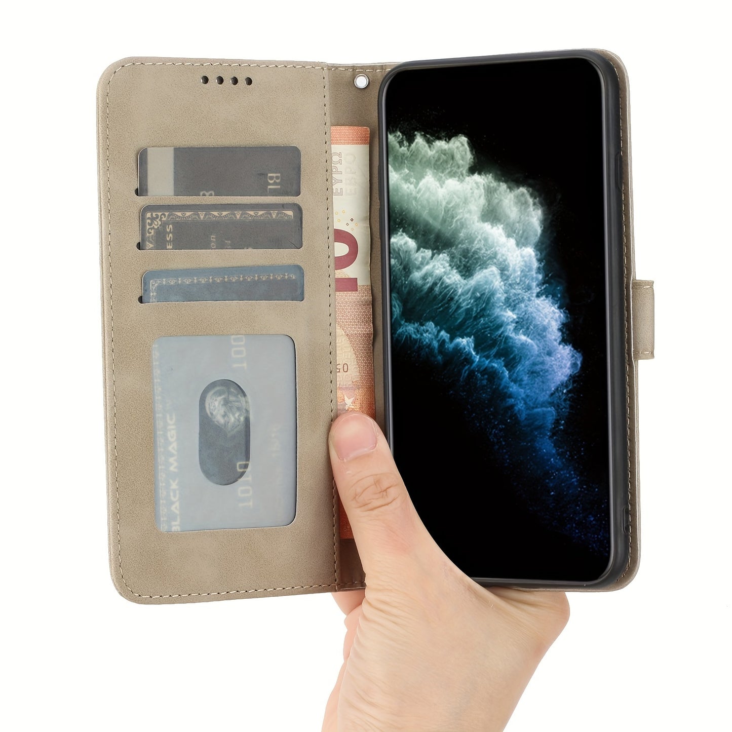 Für IPhone 15 Plus Kartenpaket Schutzabdeckung Flip Schutzabdeckung Kunstlederabdeckung Retro Business Halterung Brieftasche Kartenbeutel Schutzabdeckung Handyhülle - Snatch
