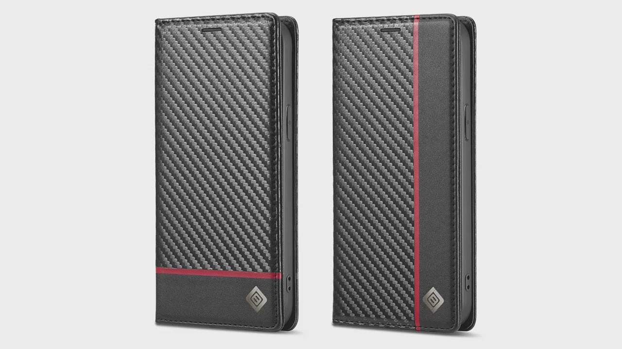 Premium Carbon Fiber Faux Leather Flip Wallet AntiShatter Flip Card Phone Case Fr IPhone 15 Plus 14131211 Pro Max XS Max XR 1213 Mini 78 Plus SE Stofest Schutzabdeckung