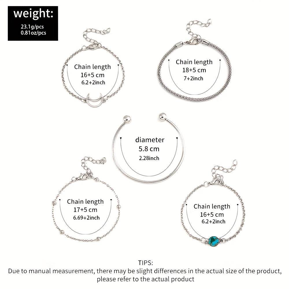 5teiliges Türkis Armketten-Set, verstellbar und einfach zu tragen