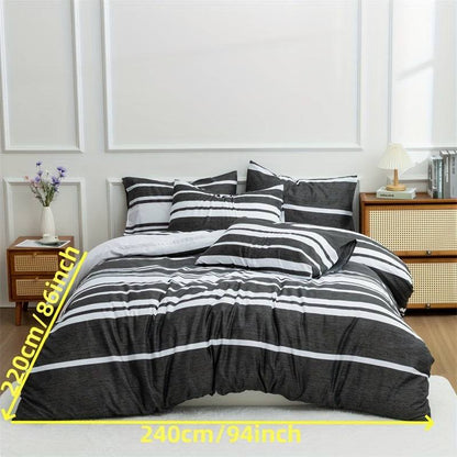 3-teiliges Bettwäsche-Set: Gestreifter Polyester-Bettbezug und Kissenbezüge für ultimativen Komfort