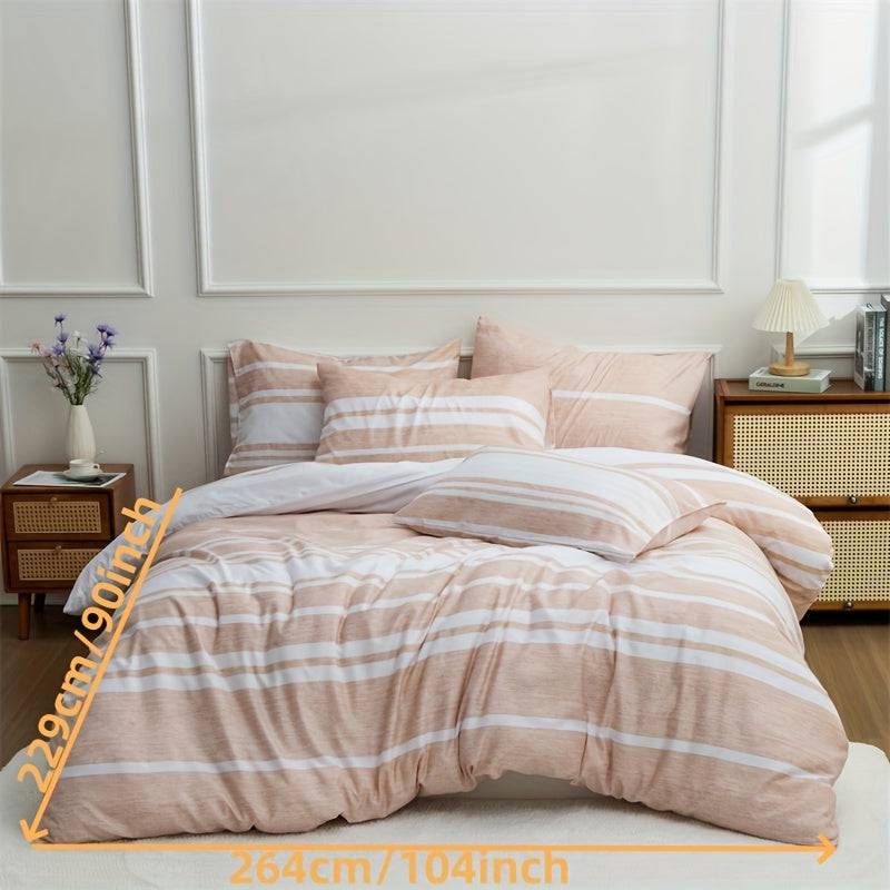 3-teiliges Bettwäsche-Set: Gestreifter Polyester-Bettbezug und Kissenbezüge für ultimativen Komfort