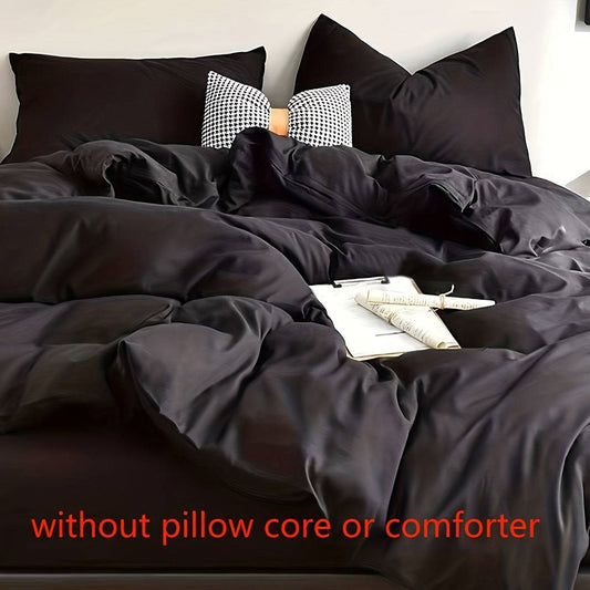 Luxuriöses 3-teiliges Bettwäsche-Set: Schwarzer Bettbezug, weich und bequem, mit Reißverschluss, für Schlafzimmer und Gästezimmer (1 Bettbezug, 2 Kissenbezüge)