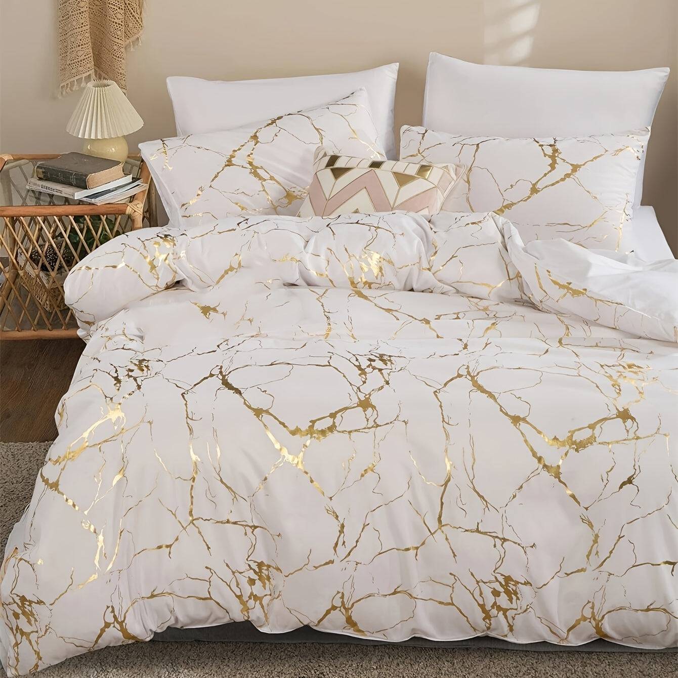 Marmor-Duvet-Cover-Set mit 2/3 Stk. Bezügen (Bettbezug, Kissenbezüge) - Ohne Kisseneinlage