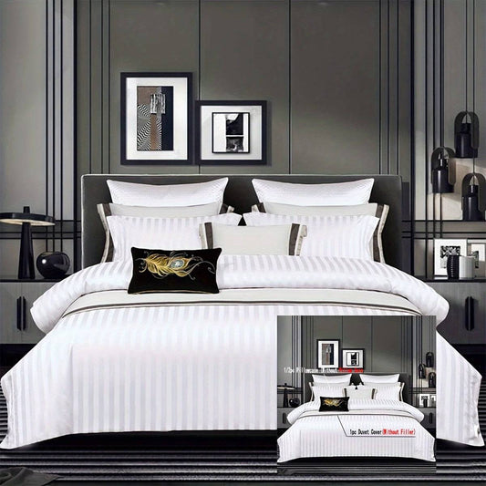 Luxus-Bettbezug-Set: Weißes Satin-Druck, 3-teilig, soft und komfortabel.