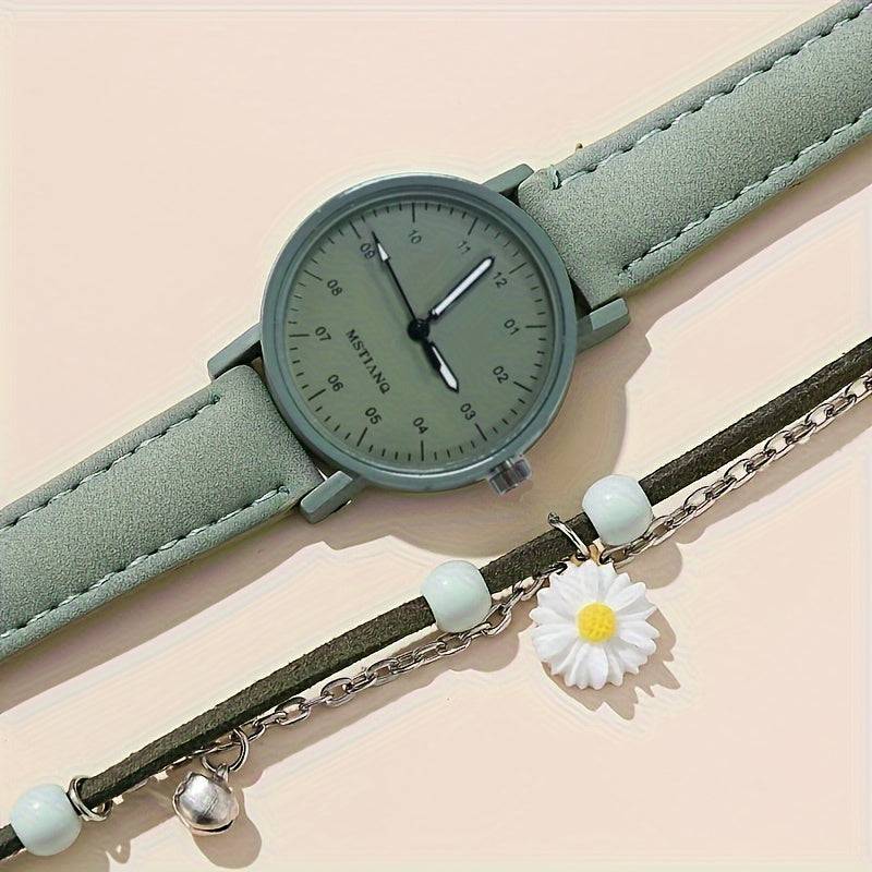 Damen Uhr & Daisy Blumen Armband Set - Stilvolle Geschenkidee für Mädchen!