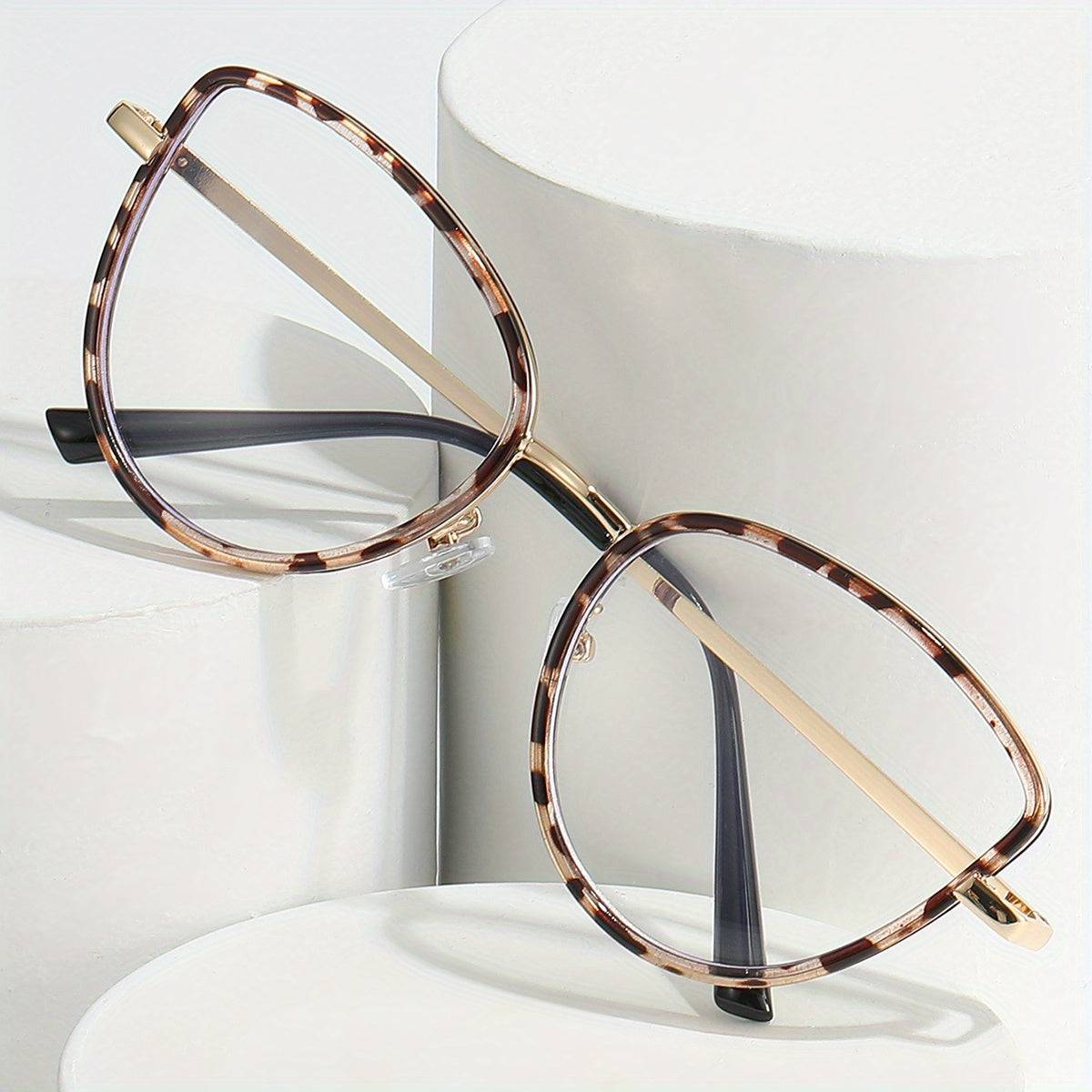 Retro-Schildpatt-Katzenaugen-Brille - Blaulichtblockierend, klares Glas (Unisex)