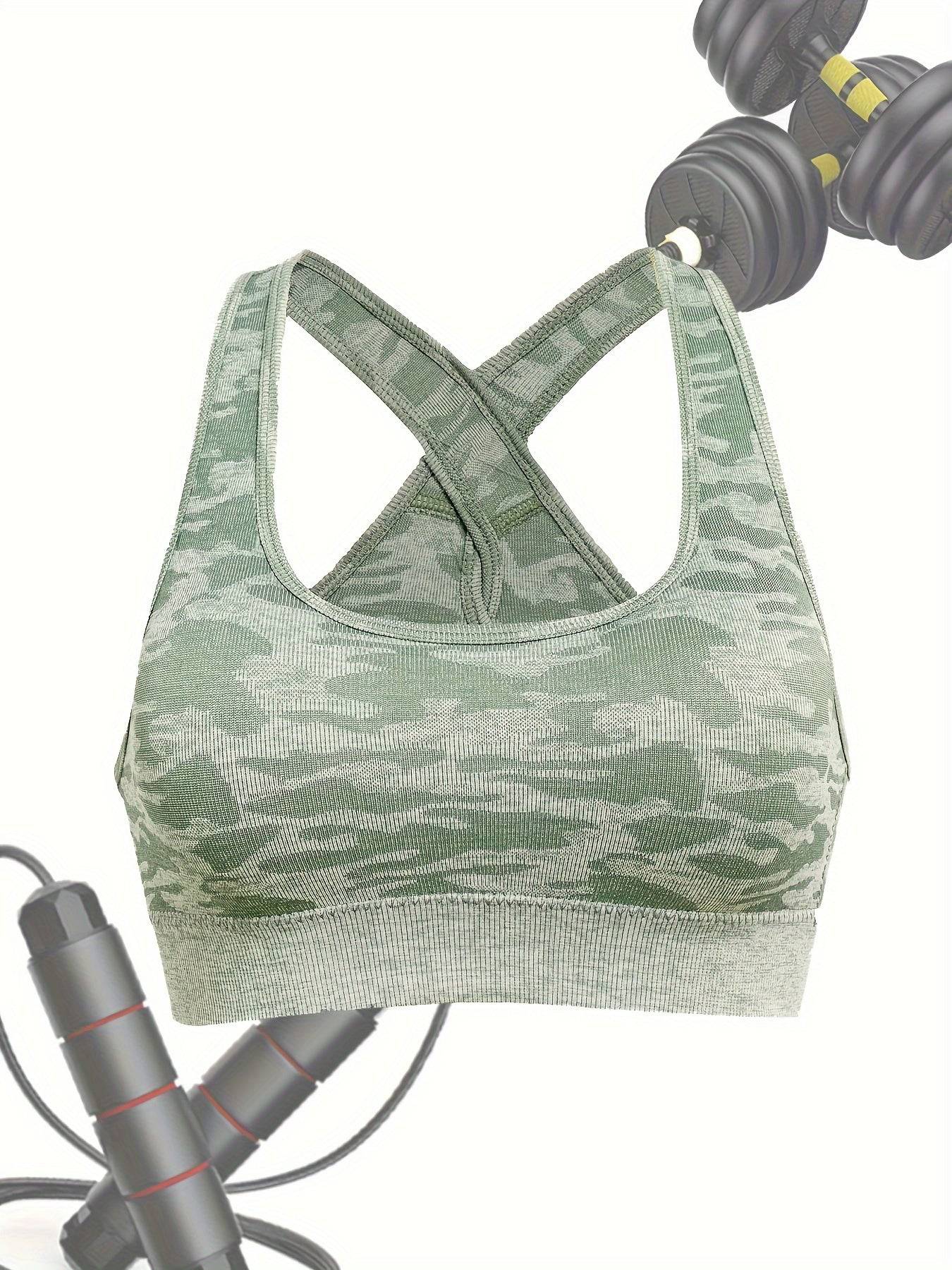 Damen Sport-BH mit Camouflage-Muster, wirefree, für Yoga & Workout