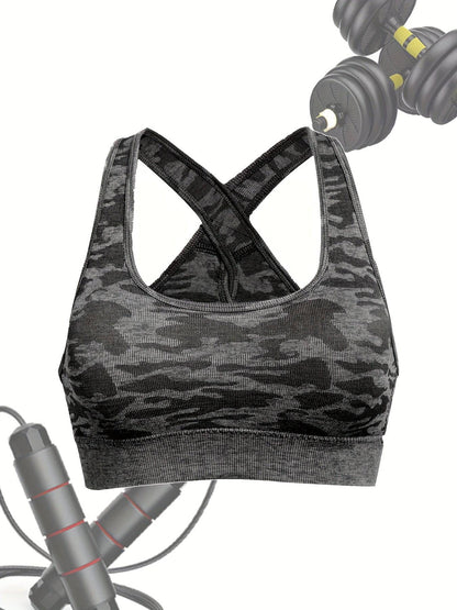 Damen Sport-BH mit Camouflage-Muster, wirefree, für Yoga & Workout