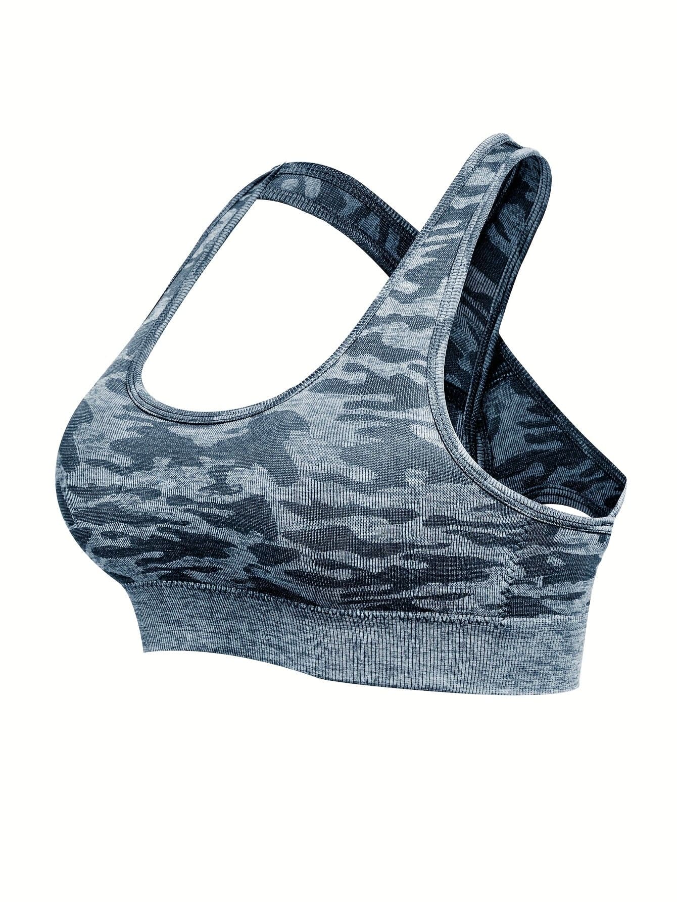 Damen Sport-BH mit Camouflage-Muster, wirefree, für Yoga & Workout