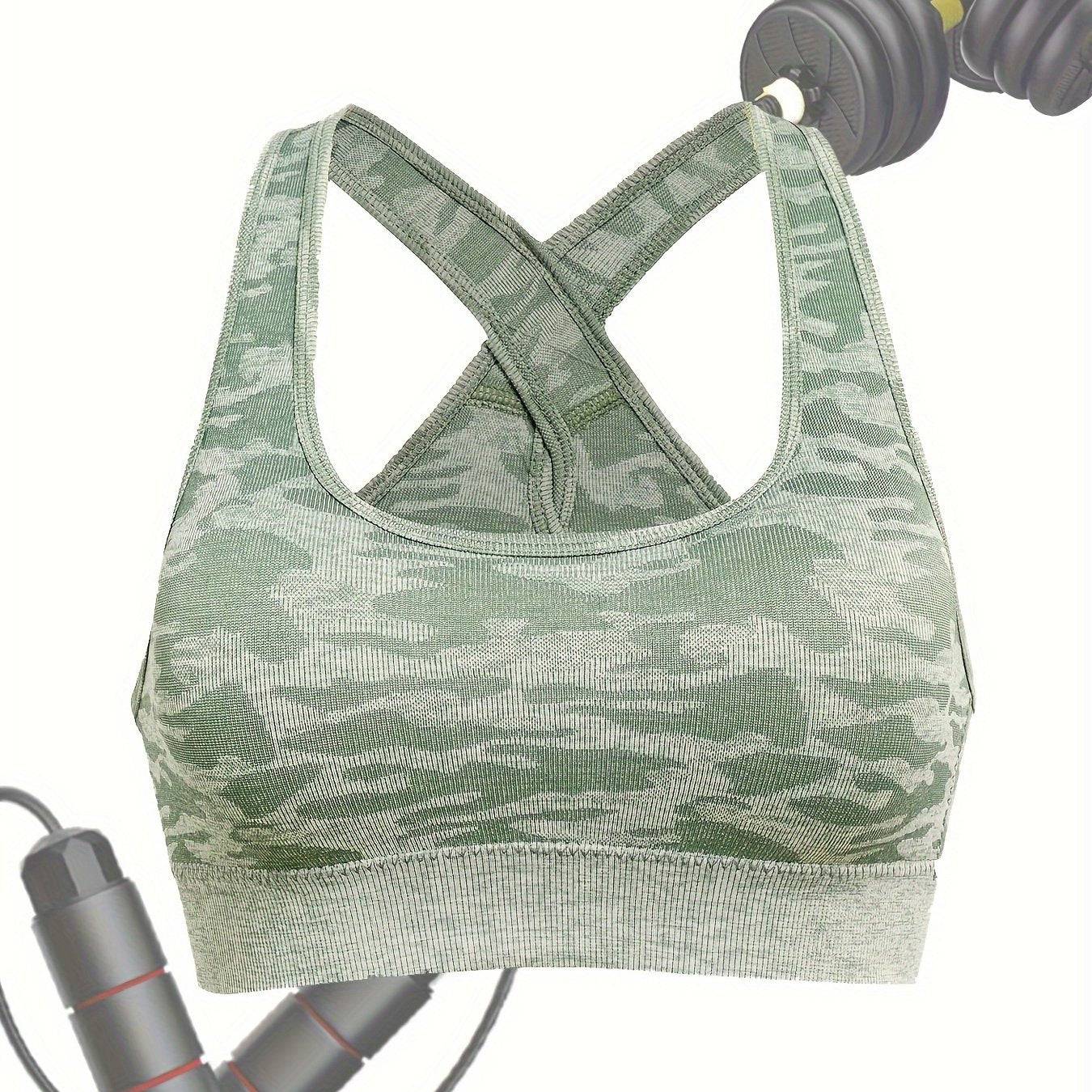 Damen Sport-BH mit Camouflage-Muster, wirefree, für Yoga & Workout