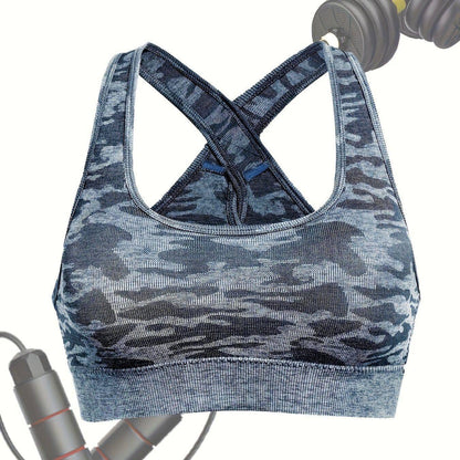 Damen Sport-BH mit Camouflage-Muster, wirefree, für Yoga & Workout