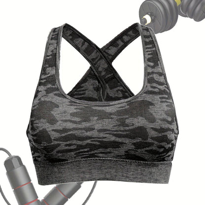 Damen Sport-BH mit Camouflage-Muster, wirefree, für Yoga & Workout