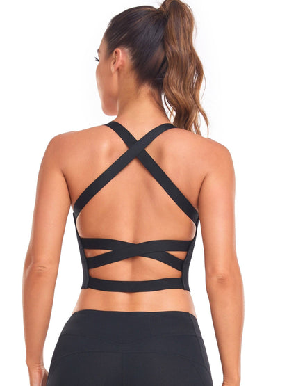 Ärmelloser Sport-BH mit sexy Überkreuz-Rücken - Für Laufen, Yoga & Fitness