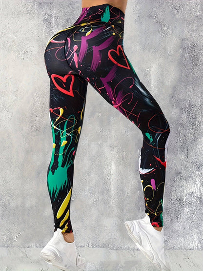 Damen Activewear: Atmungsaktive Fitness-Leggings mit hoher Taille, bedruckt