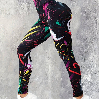 Damen Activewear: Atmungsaktive Fitness-Leggings mit hoher Taille, bedruckt