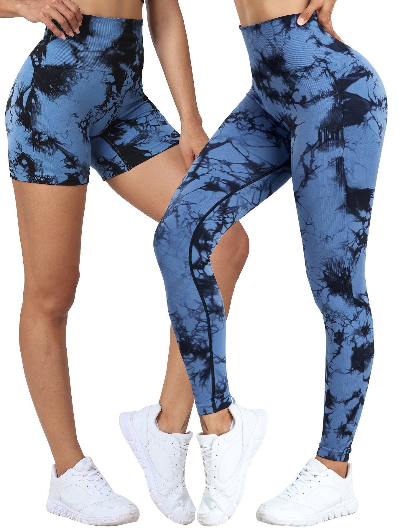 Tie-Dye Shorts & Leggings Sets, Damen Activewear - 2-teiliges Set für Yoga, Fitness und Laufen.