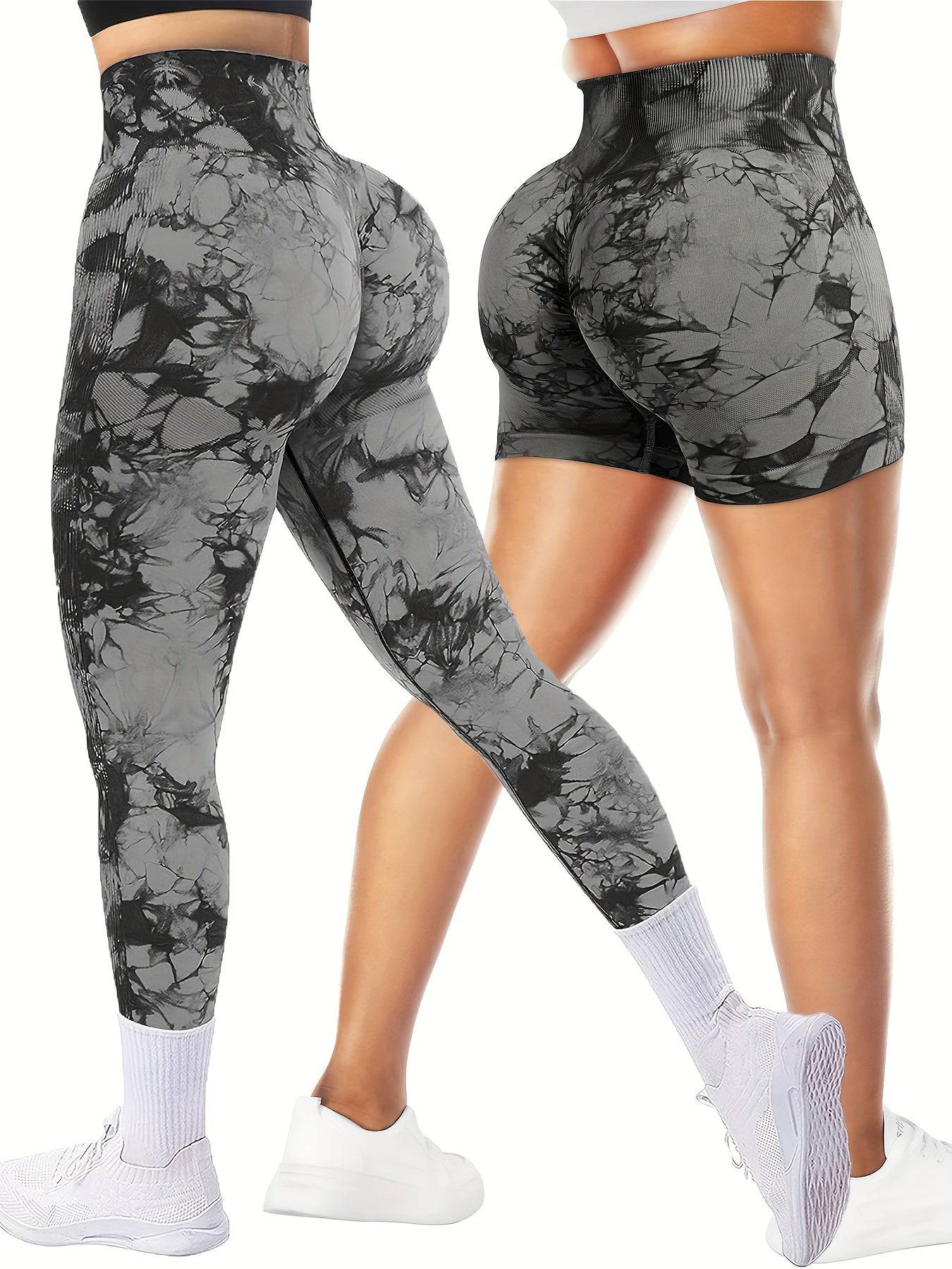 Tie-Dye Shorts & Leggings Sets, Damen Activewear - 2-teiliges Set für Yoga, Fitness und Laufen.