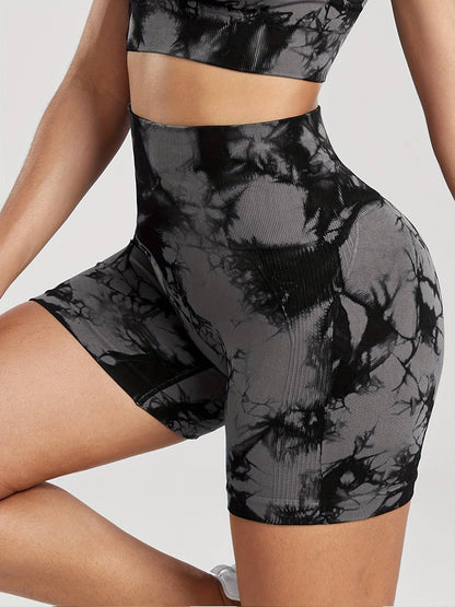 Tie-Dye Shorts & Leggings Sets, Damen Activewear - 2-teiliges Set für Yoga, Fitness und Laufen.