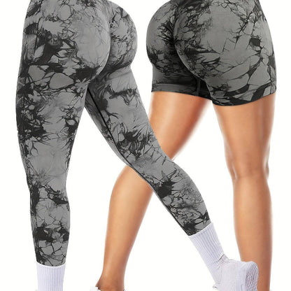 Tie-Dye Shorts & Leggings Sets, Damen Activewear - 2-teiliges Set für Yoga, Fitness und Laufen.