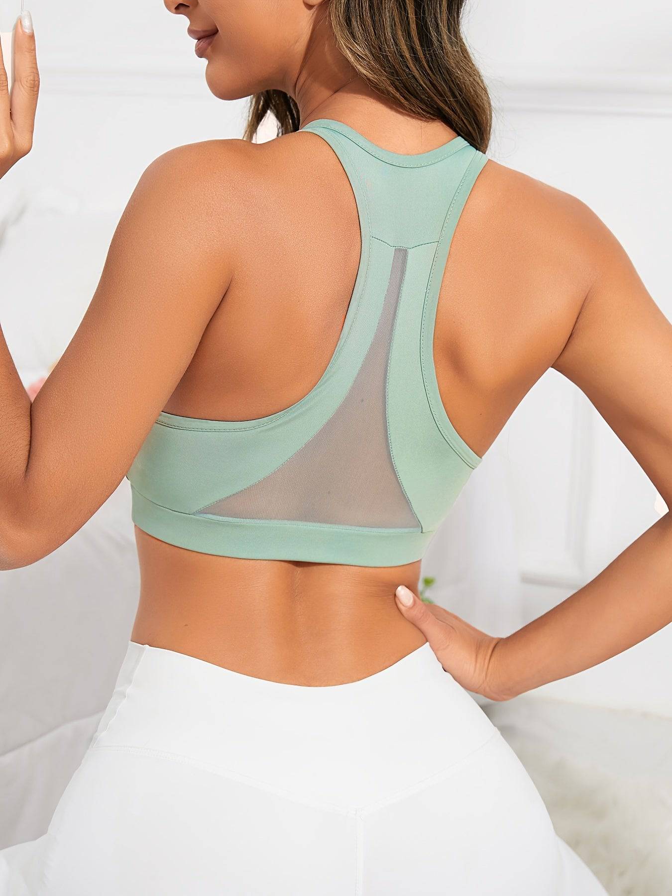 Grünes Sport-Yoga-Fitness Tanktop mit atmungsaktiven Netznähten