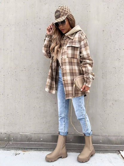 Preppy Button Plaid Drop Shoulder Jacke - Perfekte Damenbekleidung für Herbst und Winter!