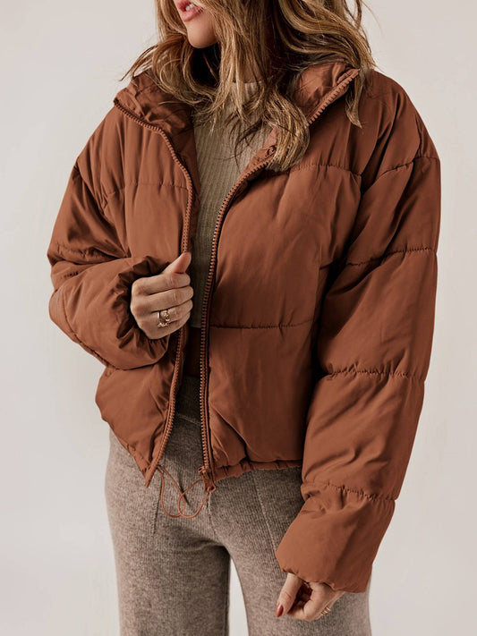 Einfarbige Puffjacke mit Reißverschluss - Die perfekte Wahl für den Winter!