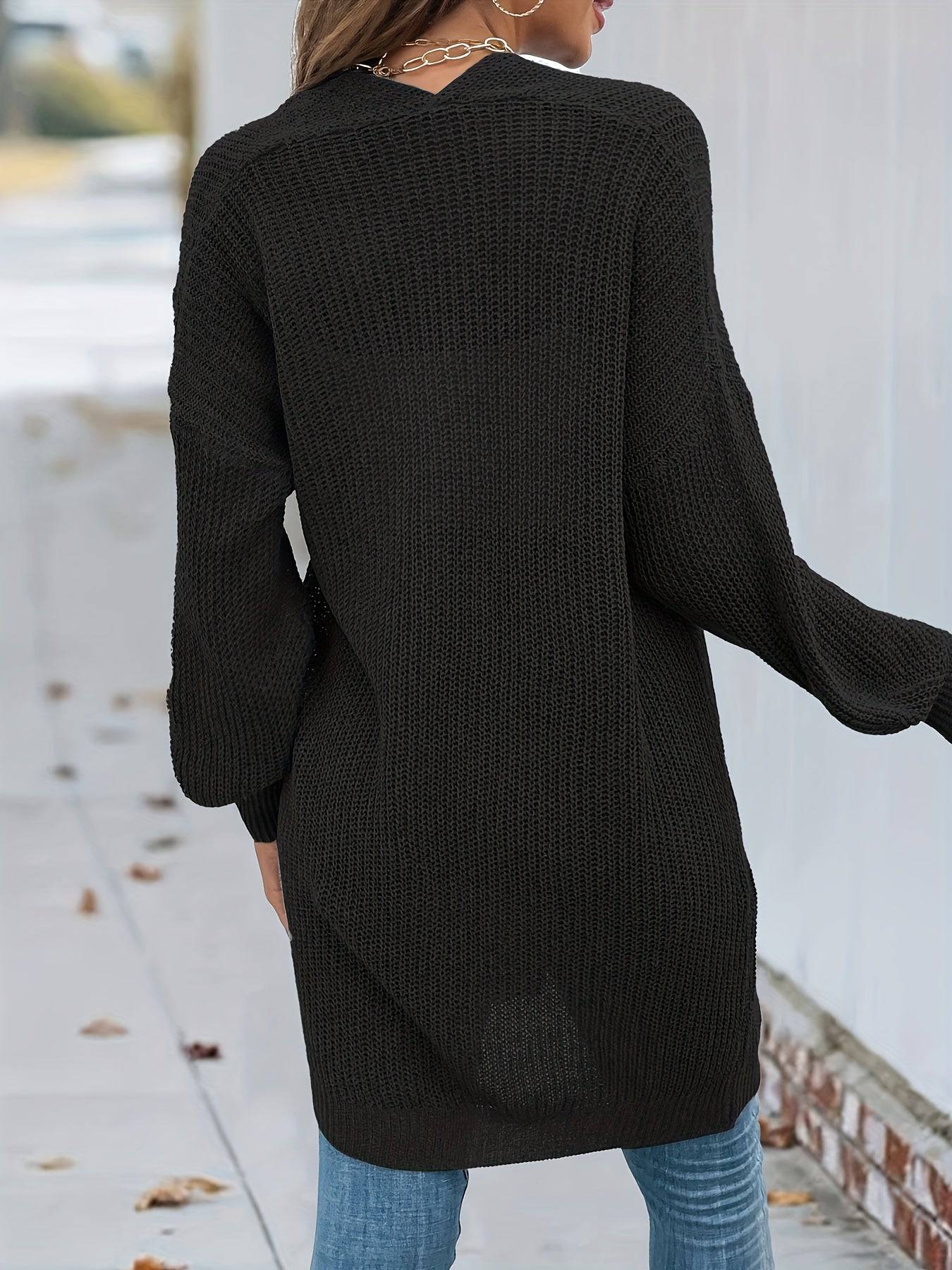 Vintage Cardigan mit offener Vorderseite  Lssiger Langarmstrickmantel Damen