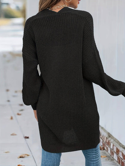 Vintage Cardigan mit offener Vorderseite  Lssiger Langarmstrickmantel Damen