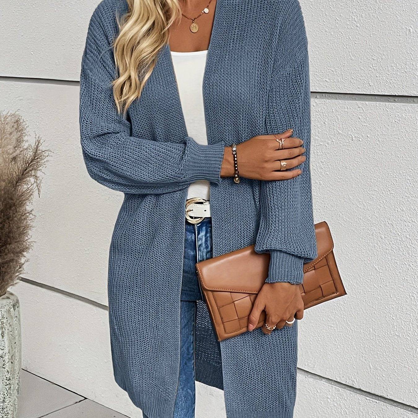 Vintage Cardigan mit offener Vorderseite  Lssiger Langarmstrickmantel Damen