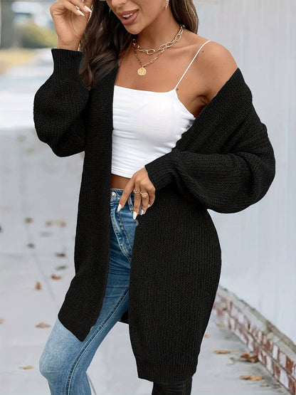 Vintage Cardigan mit offener Vorderseite  Lssiger Langarmstrickmantel Damen