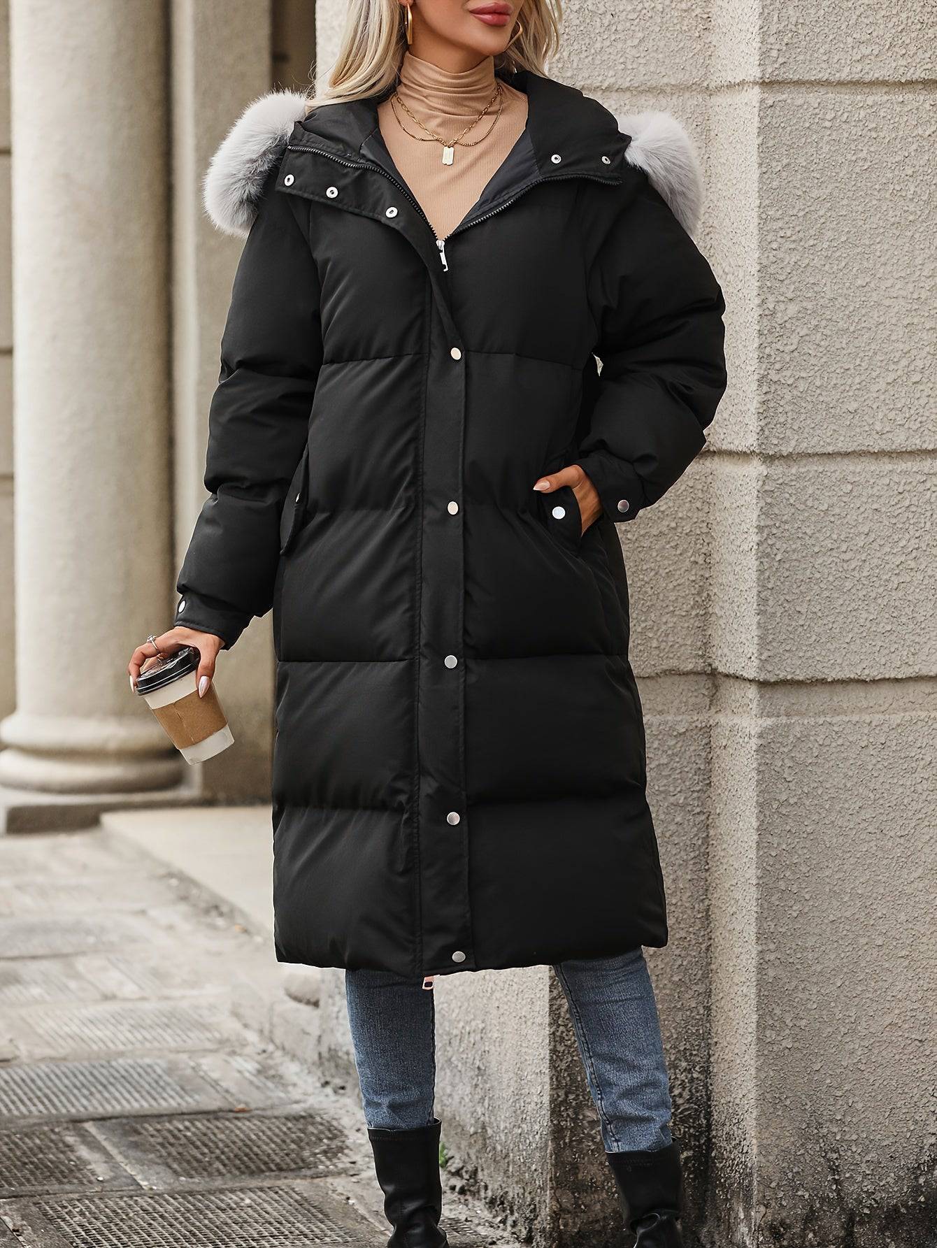 Flauschiger Winterkapuzenmantel - Lässige Damenbekleidung für kalte Tage.