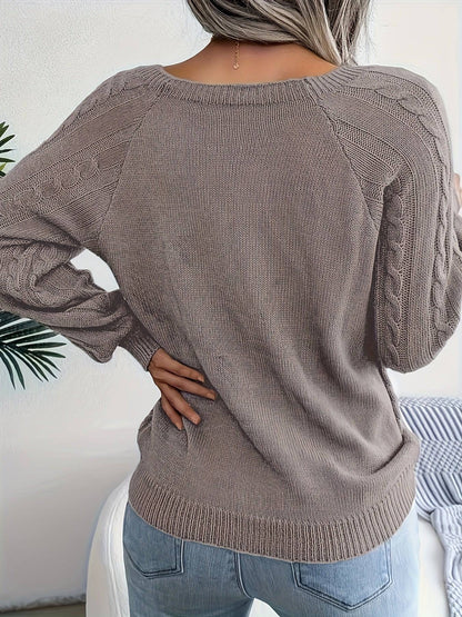 Lässiger Rundhals Zopfstrickpullover - zeitlos und vielseitig