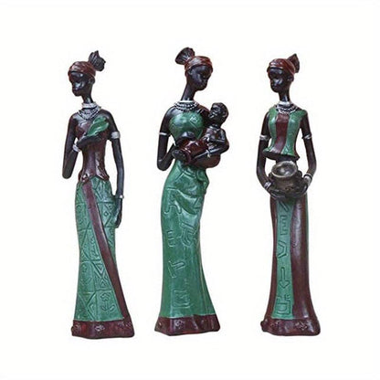 3 Stück Harz Afrikanische Frau Figuren - Exotische Ornamente für Innenraum dekor.