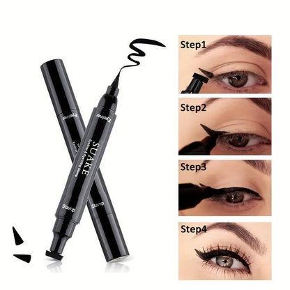 "Wasserdichter doppelseitiger Eyeliner-Stift, Dreieck-Siegel, schnell trocknend, Schwarz"