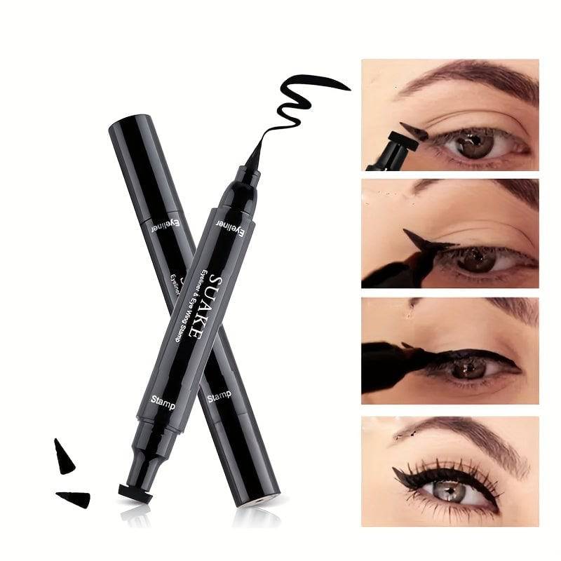 "Wasserdichter doppelseitiger Eyeliner-Stift, Dreieck-Siegel, schnell trocknend, Schwarz"