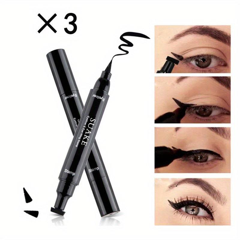 "Wasserdichter doppelseitiger Eyeliner-Stift, Dreieck-Siegel, schnell trocknend, Schwarz"